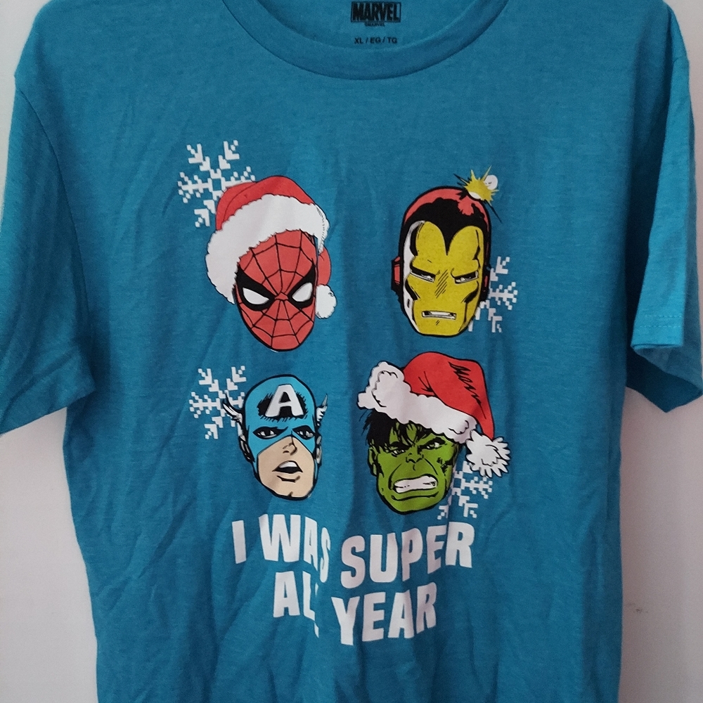 NWOT Marvel Christmas Shirt Spiderman Ironman Hulk Captain America